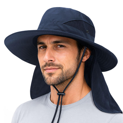 PFFY Sun Bucket Hats for Men Women Fishing Hat UV Protection Wide Brim Beach Safari Hat with Neck Flap
