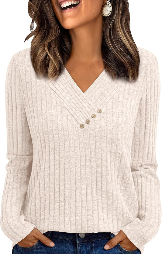 AUTOMET Womens Long Sleeve Shirt Fall Fashion 2025 V Neck Sweater Tunic Tops Dressy Casual Work Blouse Trendy Winter Clothing