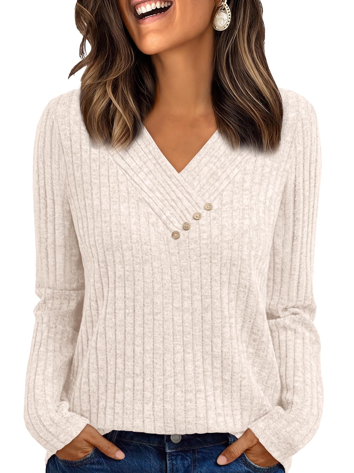 AUTOMET Womens Long Sleeve Shirt Fall Fashion 2025 V Neck Sweater Tunic Tops Dressy Casual Work Blouse Trendy Winter Clothing