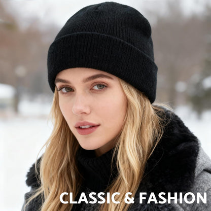 PFFY Beanie for Men Women Unisex Knit Cuffed Plain Winter Thick Lined Beanies Hats