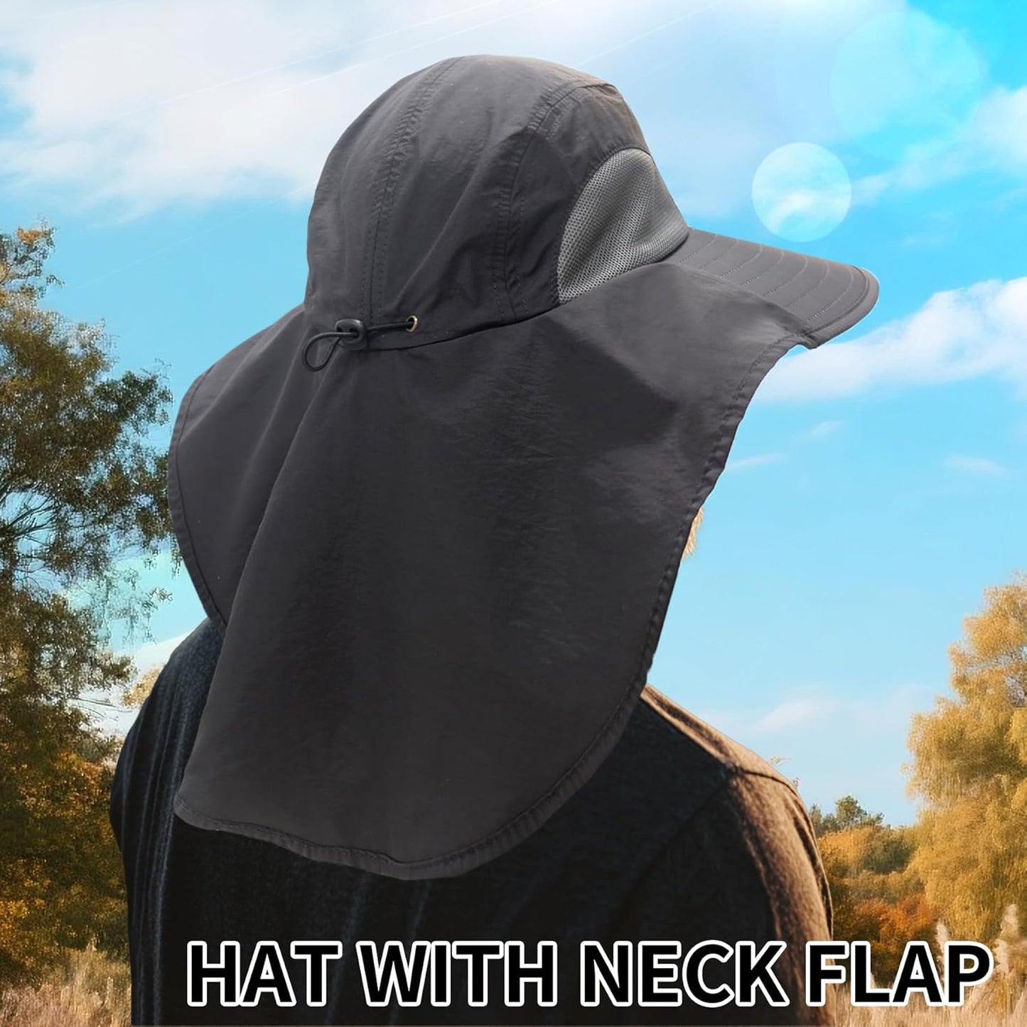 PFFY Sun Bucket Hats for Men Women UV Protection Wide Brim Hiking Fishing Garden Beach Sun Hat with Neck Flap