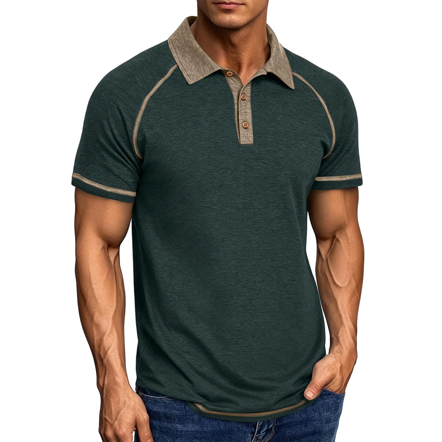Mens Cotton Polo Shirts Short Sleeve Raglan Collared Casual Summer Fashion Spread Collar Golf Shirts