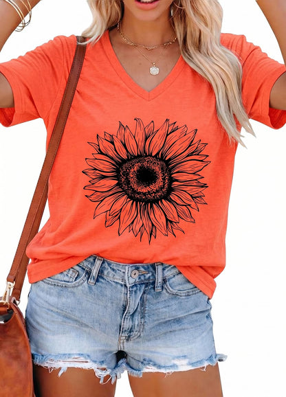 YEXIPO Womens Graphic Tees V-Neck T Shirts Spring Short Sleeve Funny Letter Print Casual Loose Cute Summer Tops