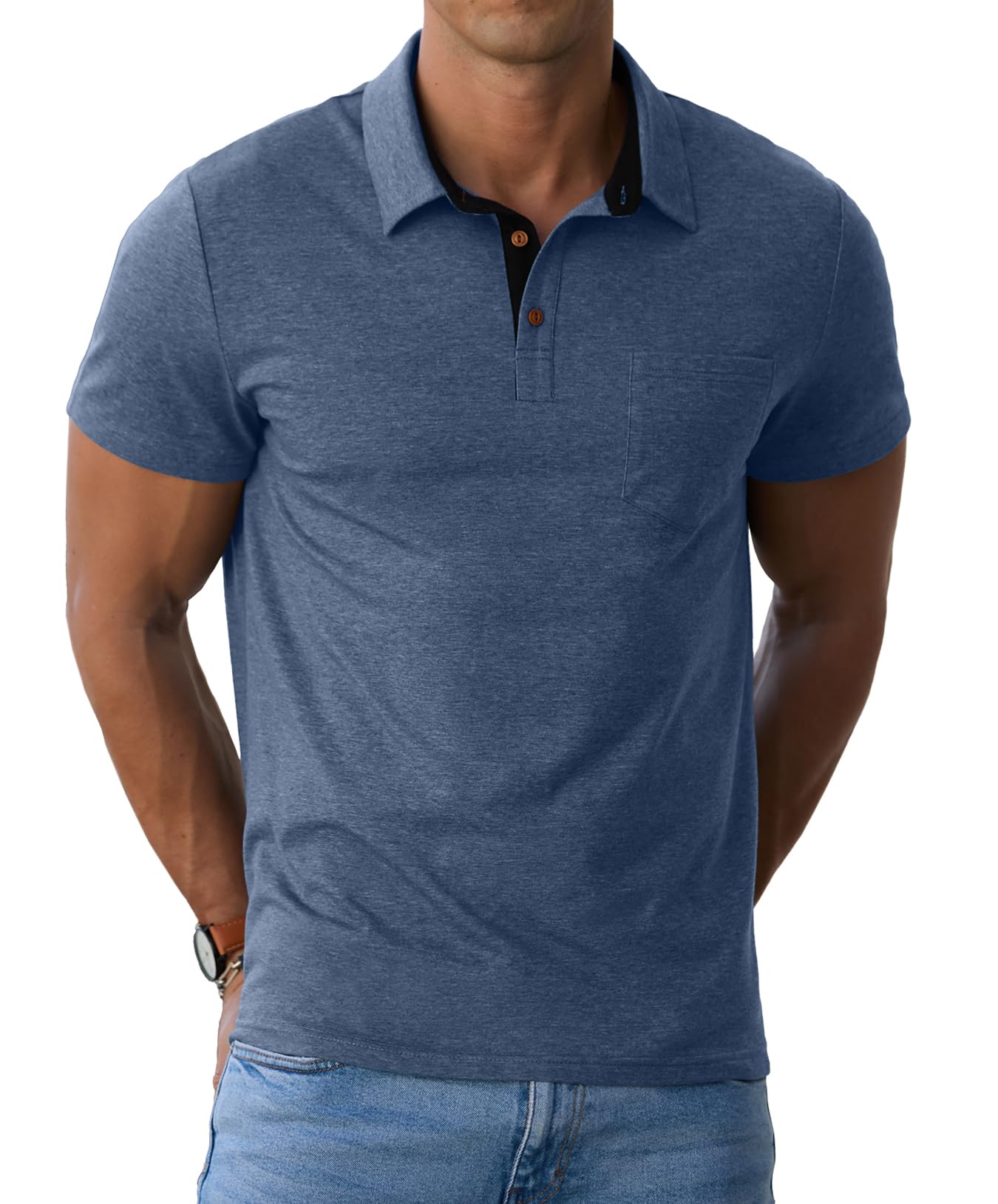 Sailwind Men's Cotton Polo Shirts Short Sleeve Casual Summer Shirts Classic Collared Golf Shirt with Pocket