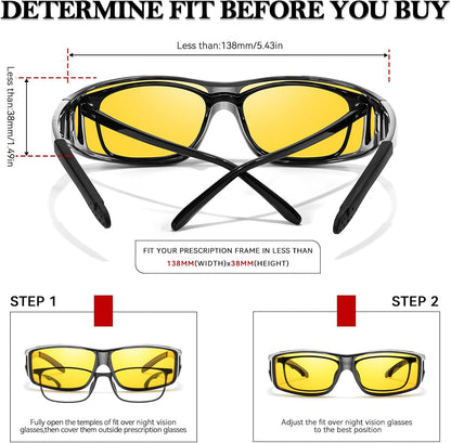 TJUTR Night Vision Driving Glasses Fit Over Glasses for Men Women, Anti Glare Polarized Nighttime Eyeglasses Yellow Lens