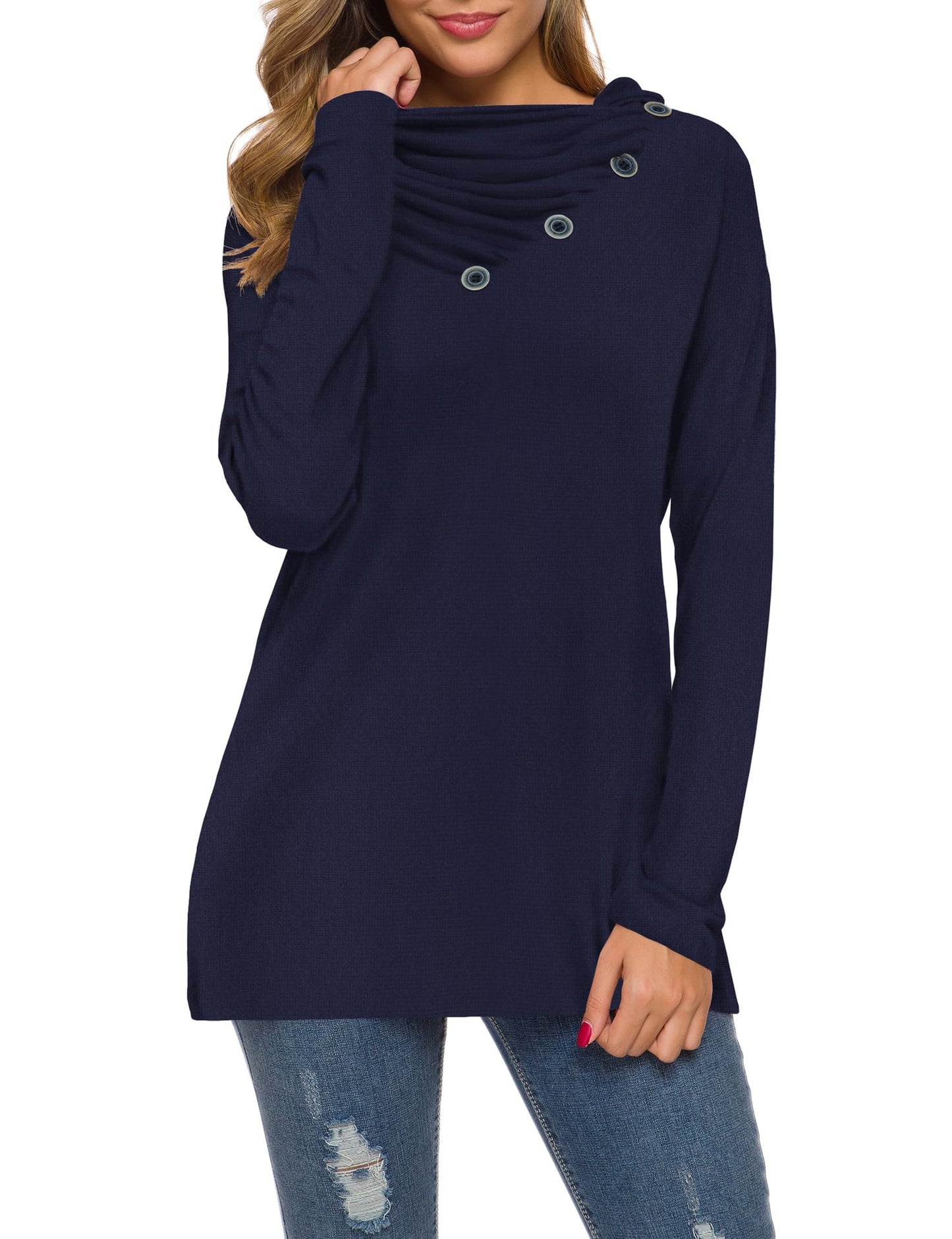 WEACZZY Women's Long Sleeve Shirts Button Cowl Neck Casual Loose Tunic Tops Blouse Dressy Fashion 2026