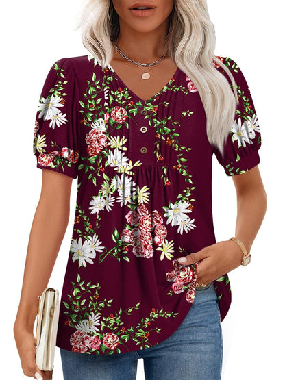 Findsweet Women's Summer Tunic Tops Casual Dressy Blouses Short Sleeve Shirts M-4XL