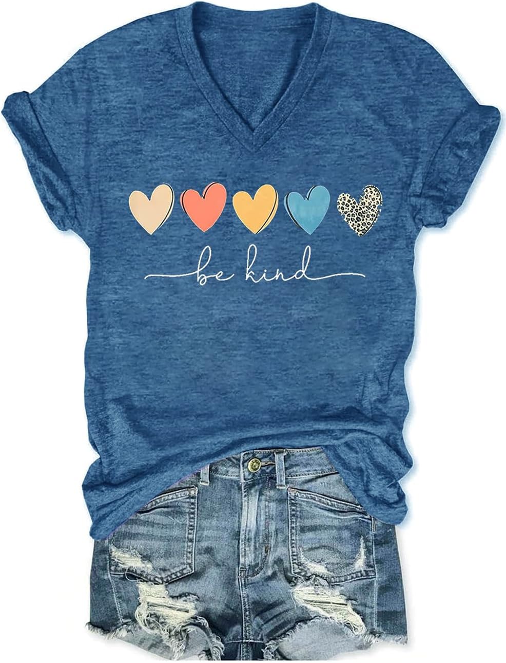 YEXIPO Womens Graphic Tees V-Neck T Shirts Spring Short Sleeve Funny Letter Print Casual Loose Cute Summer Tops