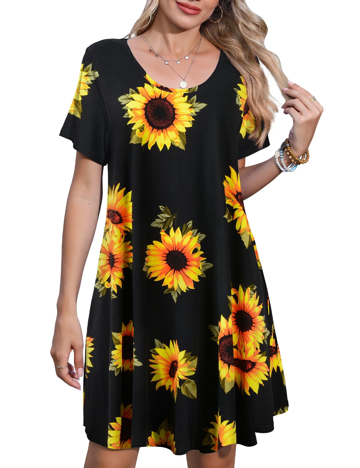 JollieLovin Plus Size Summer T-Shirt Casual Dresses for Curvy Women Flowy Swing