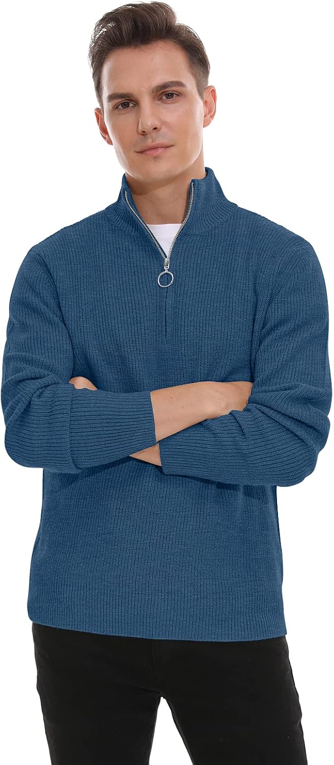 Sailwind Men's Soft Sweaters Quarter Zip Pullover Classic Ribbed Turtleneck Sweater