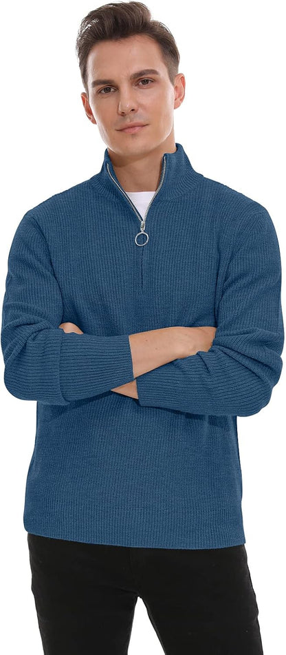 Sailwind Men's Soft Sweaters Quarter Zip Pullover Classic Ribbed Turtleneck Sweater