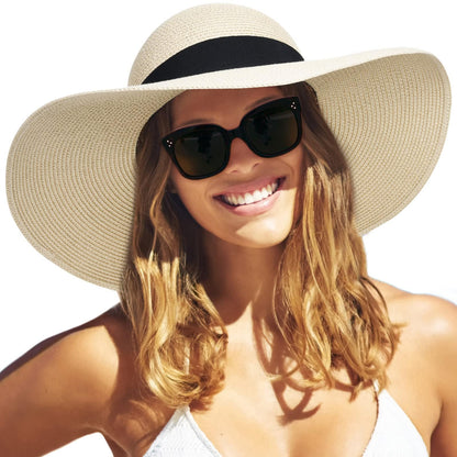 FURTALK Womens Sun Straw Hat Wide Brim Summer Hat Foldable Packable Floppy Beach Hats for Women