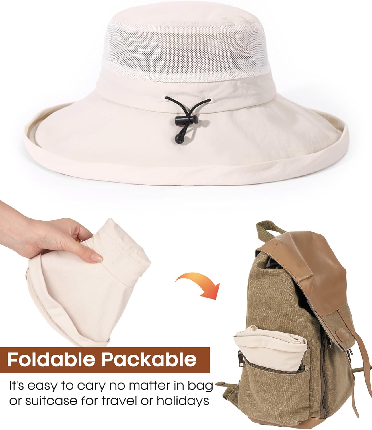 FURTALK Wide Brim Sun Hat with Ponytail Hole for Women UPF 80+ UV Protection Packable Bucket Hiking Travel Outdoor Hat