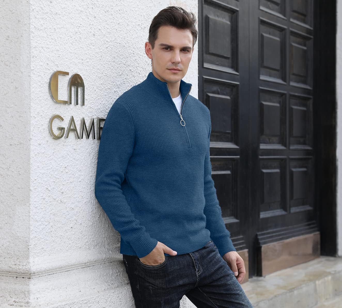 Sailwind Men's Soft Sweaters Quarter Zip Pullover Classic Ribbed Turtleneck Sweater