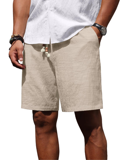 Sailwind Men’s Linen Shorts Casual Summer Elastic Waist Drawstring Lightweight Beach Vacation Shorts with Pockets