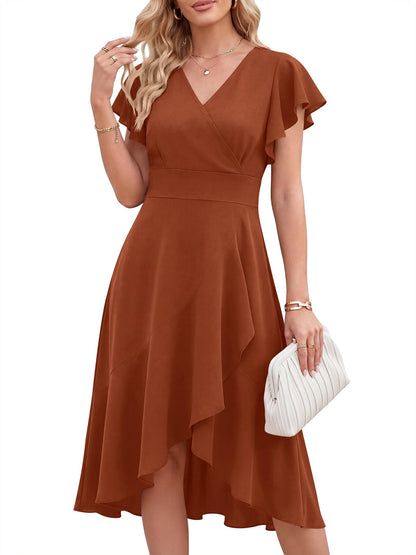 ANRABESS Womens Cocktail Dress Semi Formal Wedding Guest Wrap Midi Dresses Summer Western A Line High Low Ruffled Dress