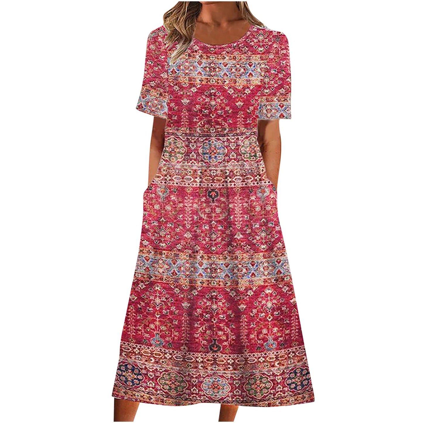fartey Tshirt Dress for Women 2026 Casual Plus Size Summer Midi Dress Boho Floral Print Loose Flowy Long Dresses with Pockets
