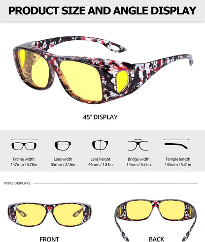 TJUTR Night Vision Driving Glasses for Women Men, Fit Over Wrap Around Eyewear Glasses, Yellow Lens Anti-glare TN8143