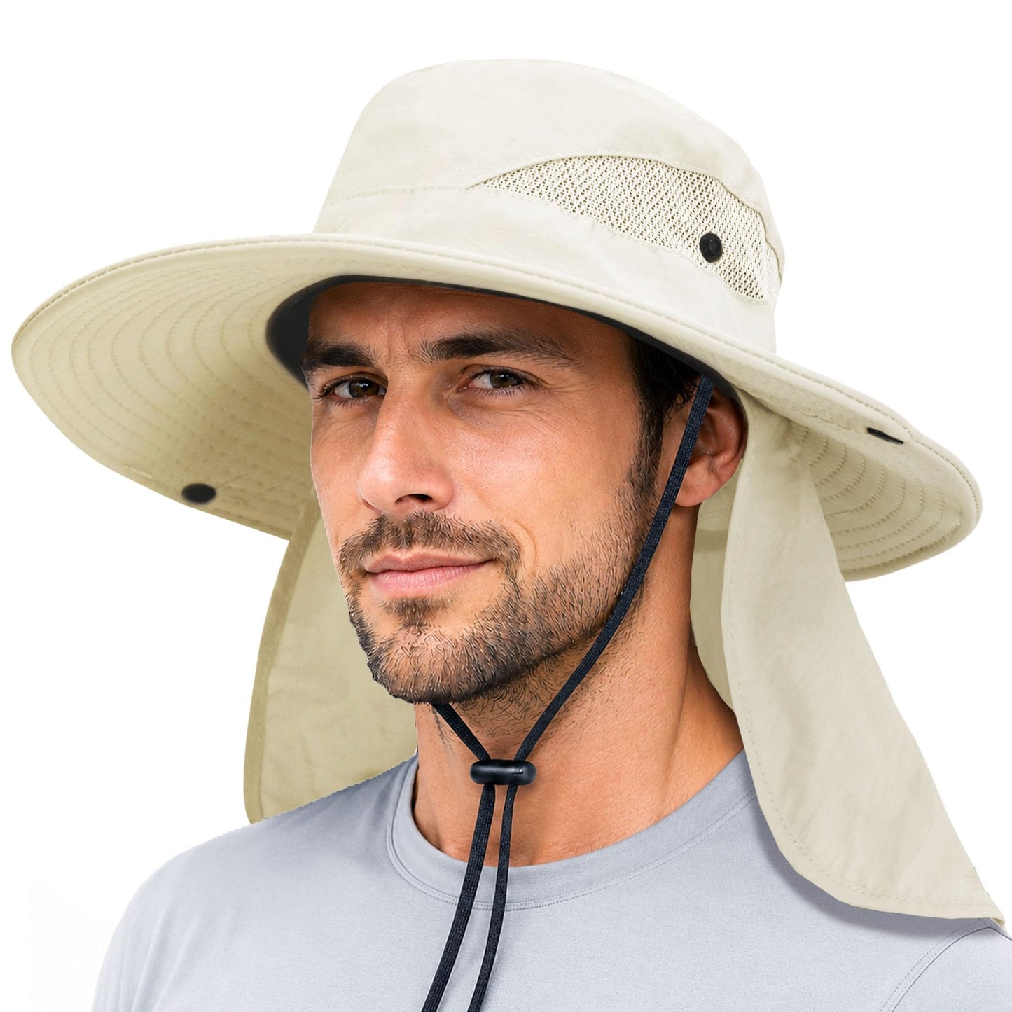 PFFY Sun Bucket Hats for Men Women Fishing Hat UV Protection Wide Brim Beach Safari Hat with Neck Flap