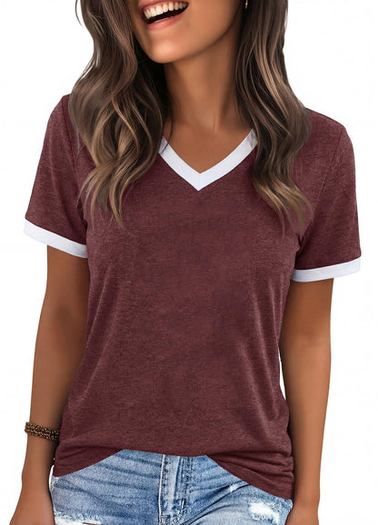 YEXIPO Womens T Shirts Graphic Tees Spring Short Sleeve V Neck Funny Letter Print Casual Loose Cute Summer Tops