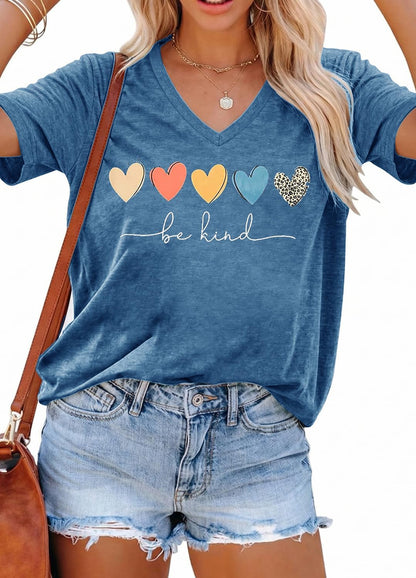 YEXIPO Womens Graphic Tees V-Neck T Shirts Spring Short Sleeve Funny Letter Print Casual Loose Cute Summer Tops