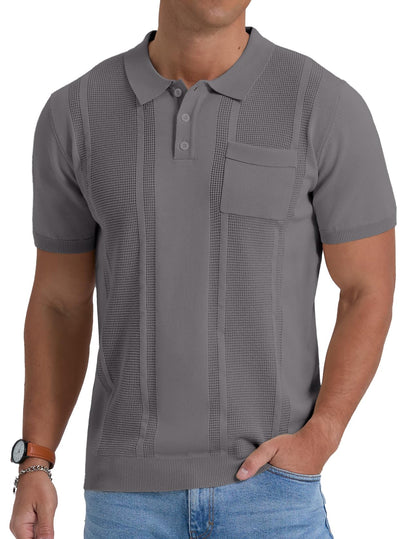 Sailwind Mens Textured Knit Polo Shirts Short Sleeve Summer Collared T Shirt with Pocket