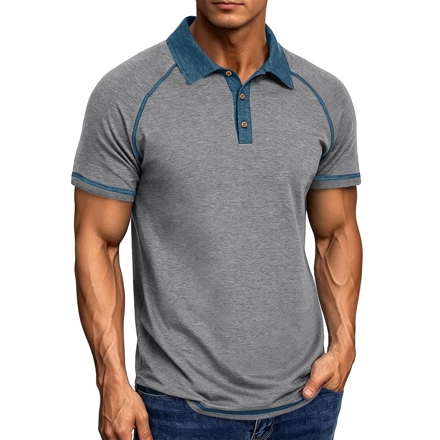 Mens Cotton Polo Shirts Short Sleeve Raglan Collared Casual Summer Fashion Spread Collar Golf Shirts