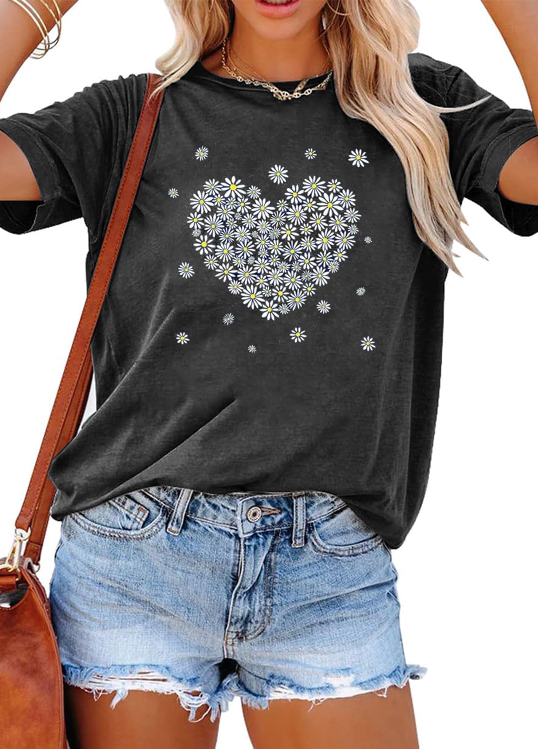 YEXIPO Womens Graphic Tees Short Sleeve Summer Tops Funny Letter Print Crew Neck Casual Loose Cute T Shirts
