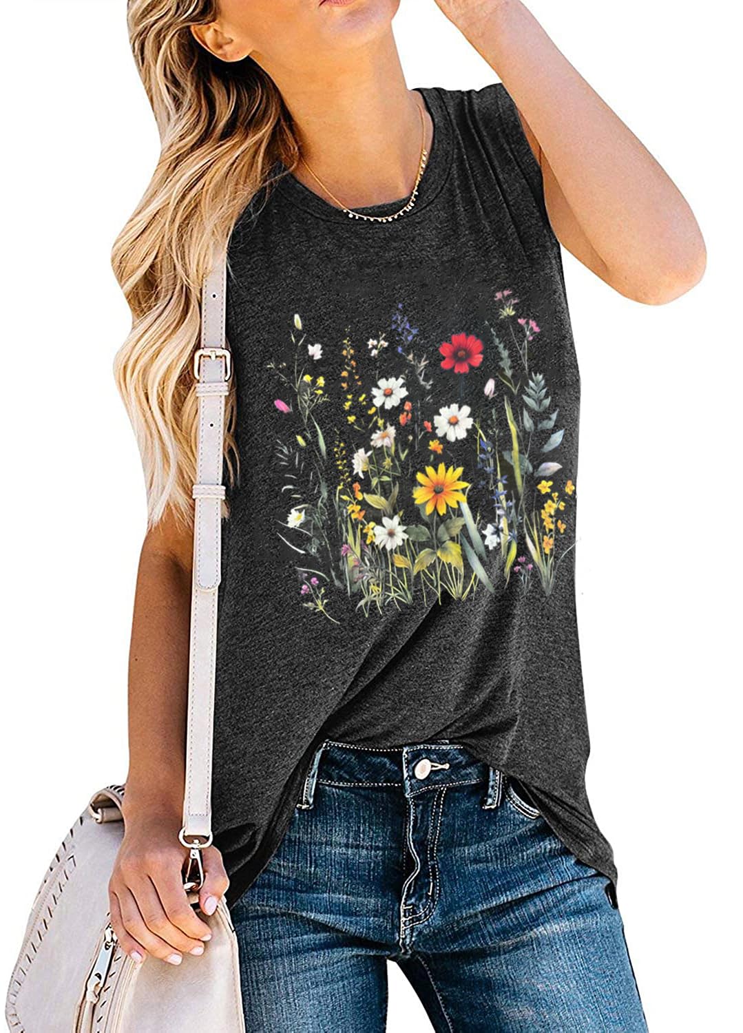 YEXIPO Womens Tank Tops Summer Sleeveless T Shirts Casual Loose Letter Printed Graphic Tees Blouses