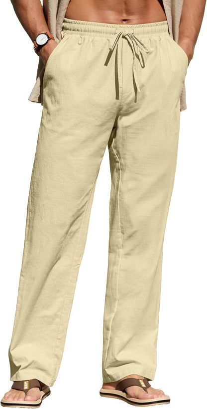 Sailwind Men's Casual Linen Pants Beach Summer Drawstring Elastic Waist Lightweight Pants