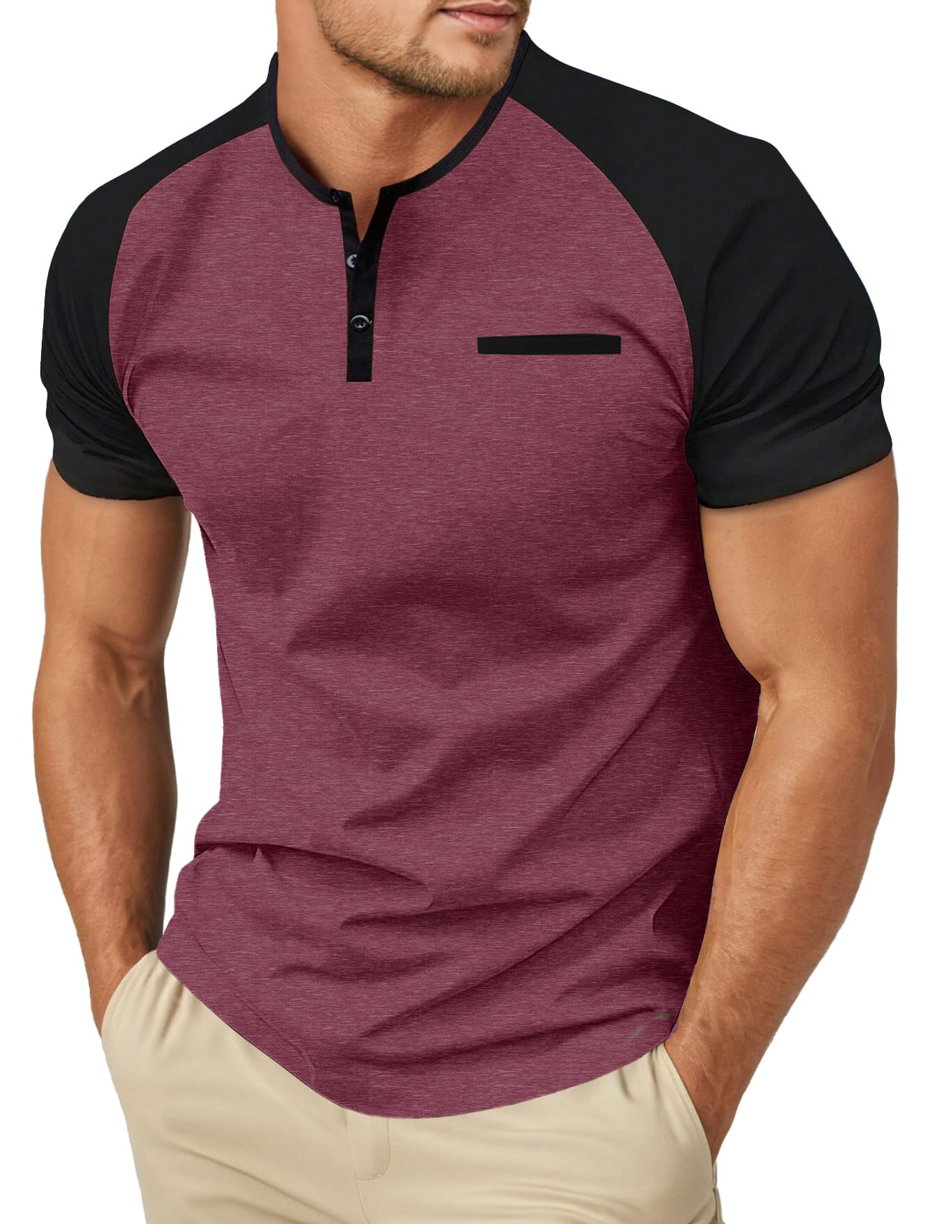 Sailwind Men's Cotton Henley Short Sleeve Casual T-Shirts with Pocket
