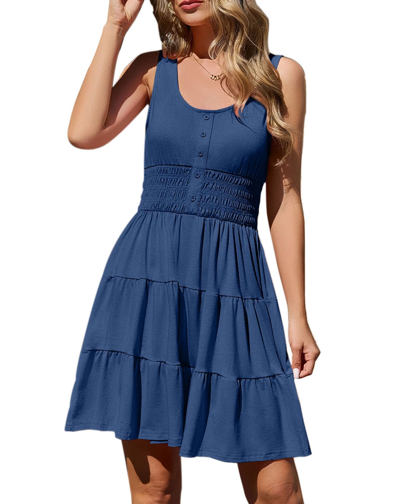 Summer Dresses for Women Casual Sleeveless Sundresses Elastic Waist Mini Sun Dress