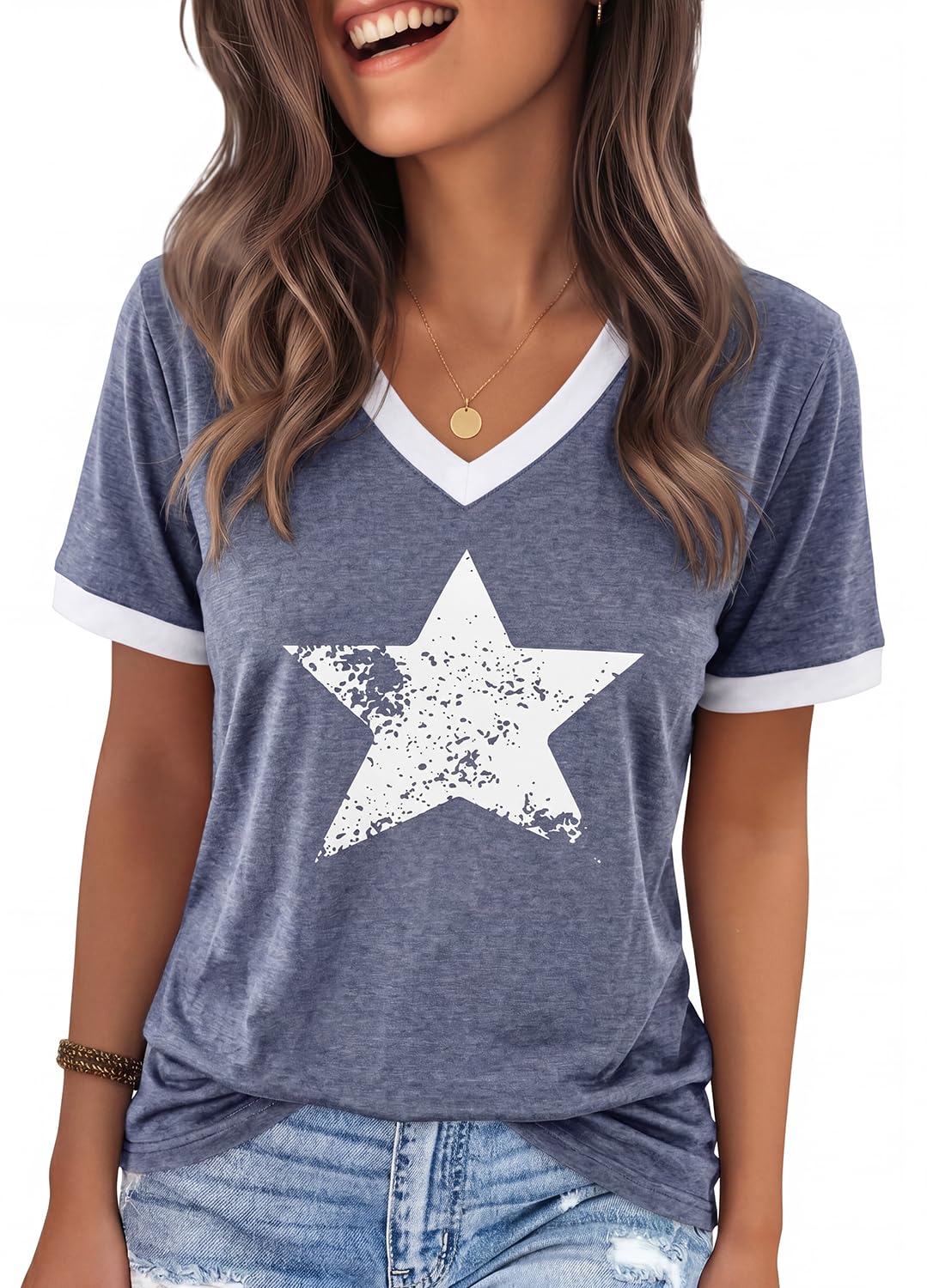 YEXIPO Womens T Shirts Graphic Tees Spring Short Sleeve V Neck Funny Letter Print Casual Loose Cute Summer Tops