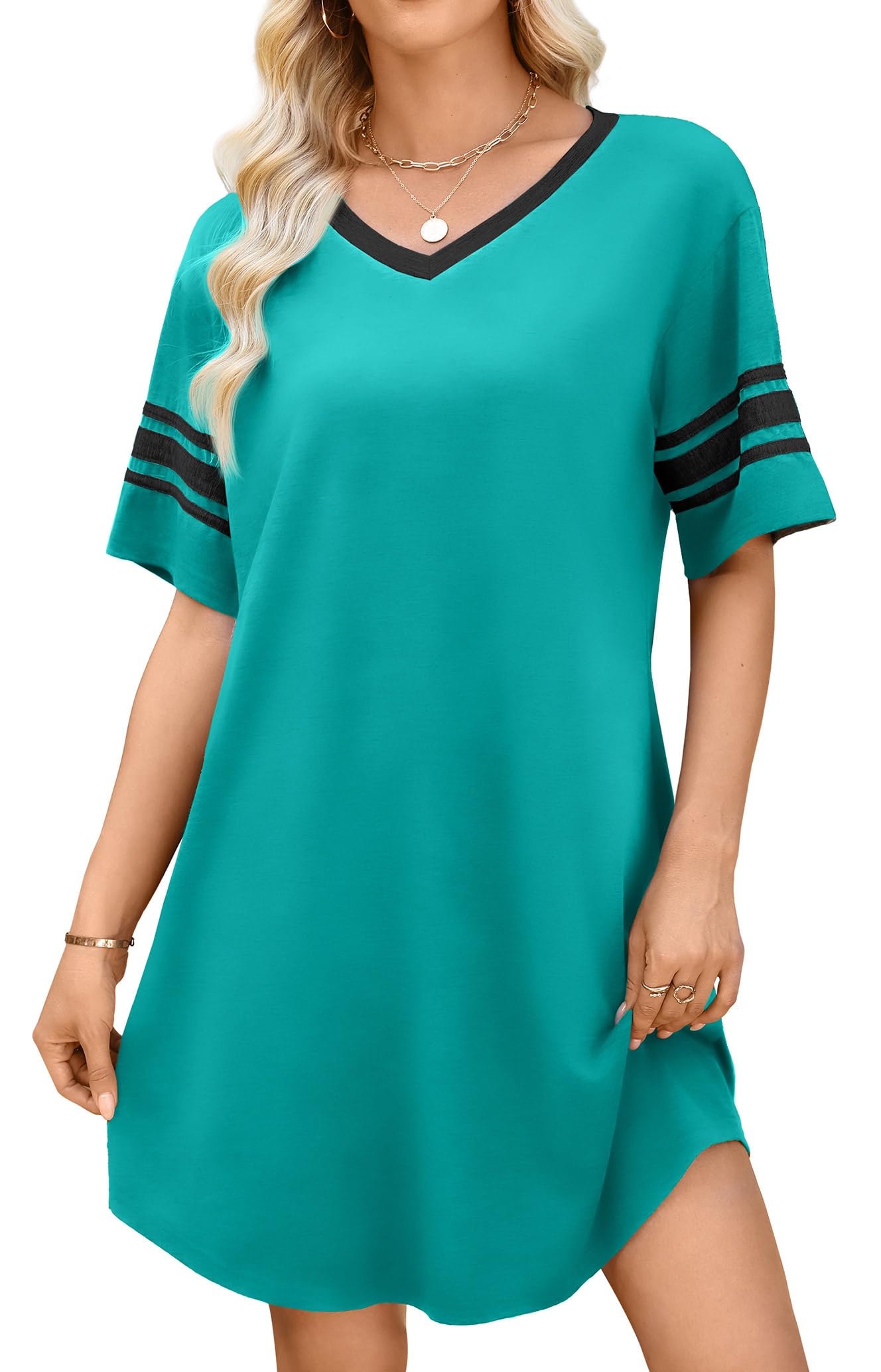 WEACZZY Nightgowns for Women Soft Sleep Shirt V Neck Short Sleeve Loungewear Loose Comfy NightShirts