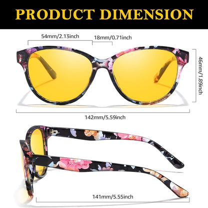 TJUTR Women’s Night Vision Driving Glasses, Polarized Yellow Tint Anti Glare Eyewear for Nighttime Driving TN2572