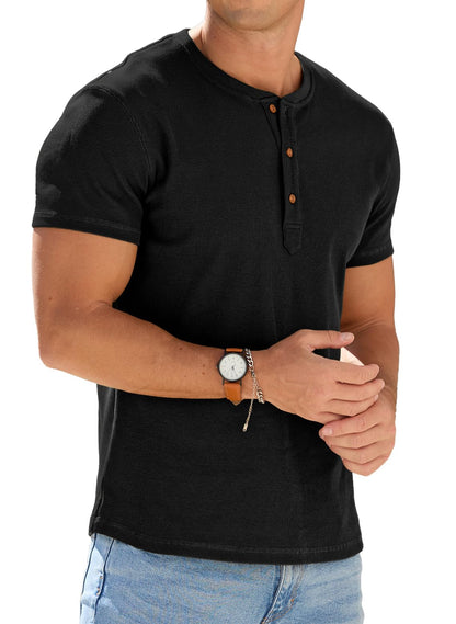Sailwind Mens Muscle Slim Henley Shirts Short Sleeve Athletic T-Shirts Cotton Summer Button Tees