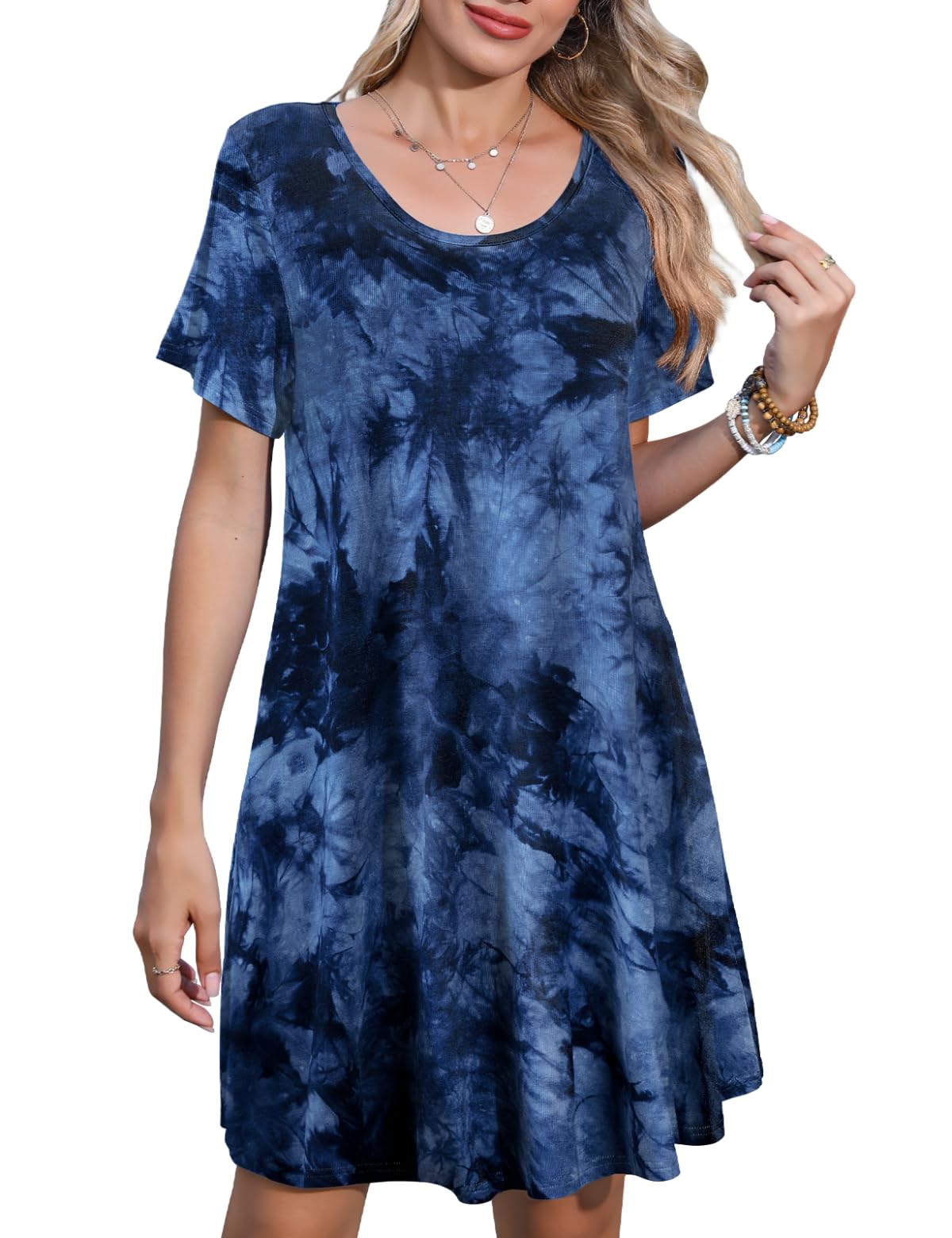 JollieLovin Plus Size Summer T-Shirt Casual Dresses for Curvy Women Flowy Swing