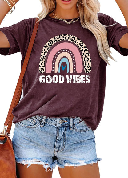 YEXIPO Womens Graphic Tees Short Sleeve Summer Tops Funny Letter Print Crew Neck Casual Loose Cute T Shirts