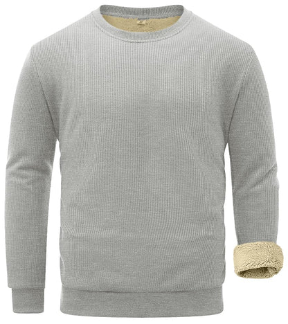 Sailwind Men's Crewneck Sherpa Lined Fleece Waffle Sweatshirt Long Sleeve Warm Pullover Winter Thermal Heavyweight Tops