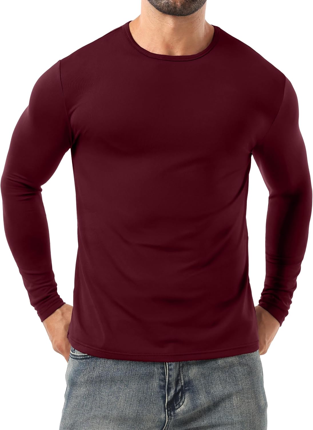Sailwind Men Base Layer Moisture Wicking Shirts Long Sleeve Thermal Underwear Dark Red