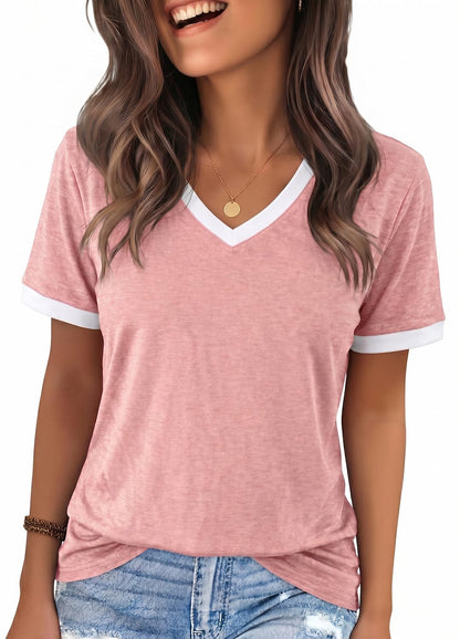 YEXIPO Womens T Shirts Graphic Tees Spring Short Sleeve V Neck Funny Letter Print Casual Loose Cute Summer Tops