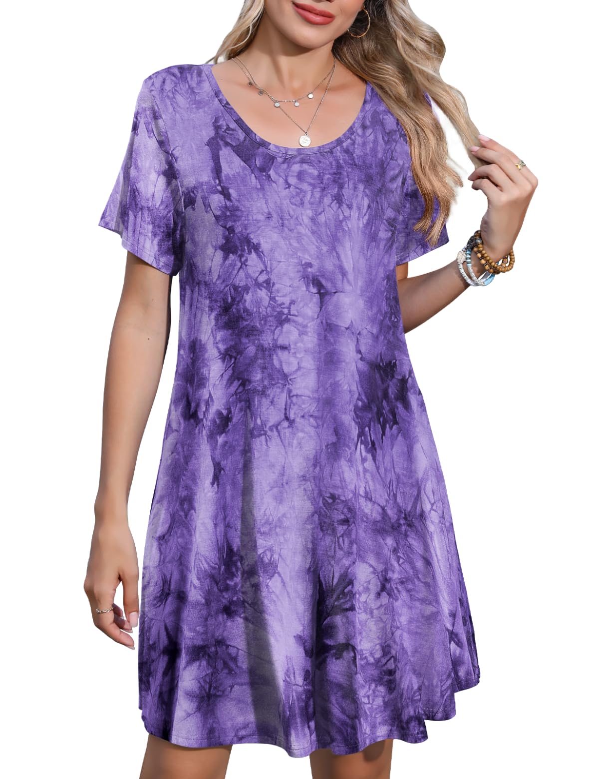 JollieLovin Plus Size Summer T-Shirt Casual Dresses for Curvy Women Flowy Swing