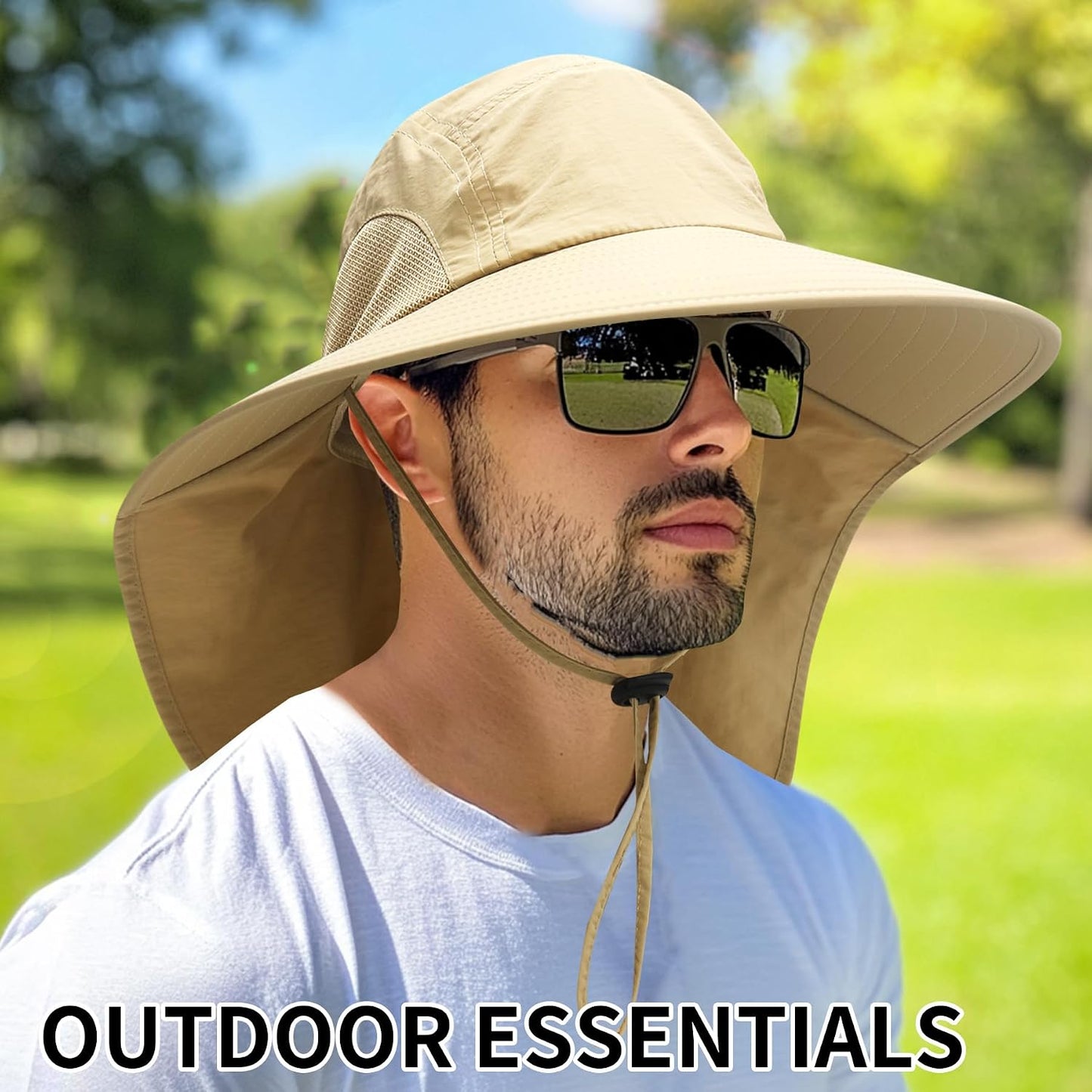 PFFY Sun Bucket Hats for Men Women UV Protection Wide Brim Hiking Fishing Garden Beach Sun Hat with Neck Flap