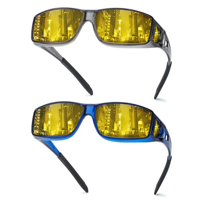 TJUTR Night Vision Driving Glasses Fit Over Glasses for Men Women, Anti Glare Polarized Nighttime Eyeglasses Yellow Lens