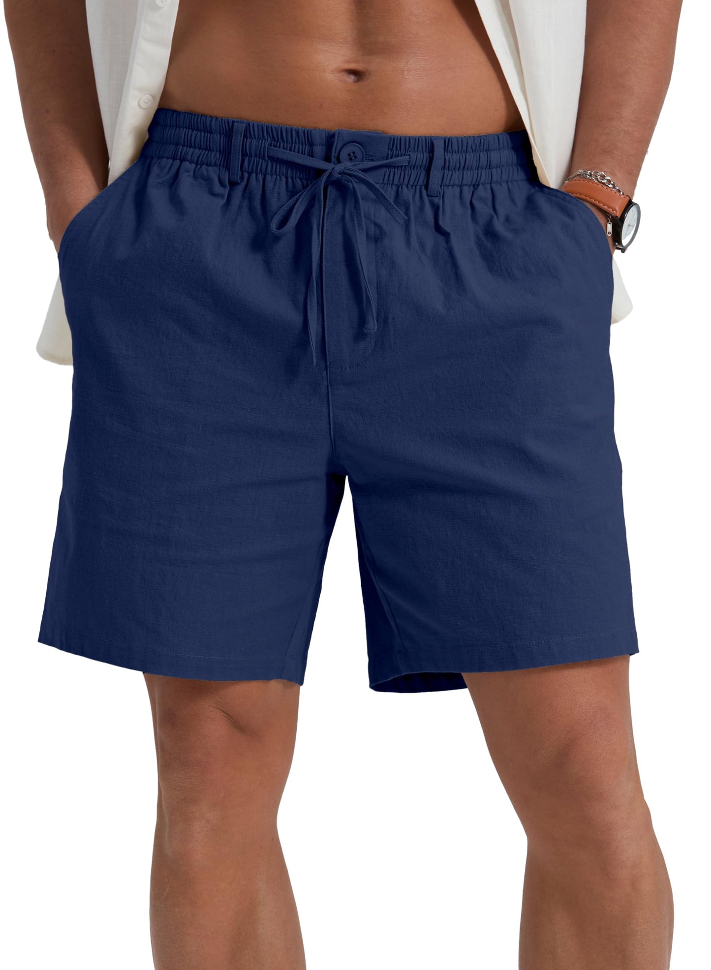 Sailwind Men's Linen Shorts 7" Casual Elastic Waist Drawstring Summer Beach Shorts