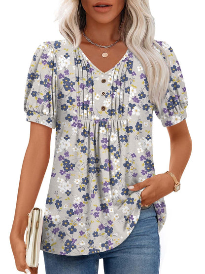 Findsweet Women's Summer Tunic Tops Casual Dressy Blouses Short Sleeve Shirts M-4XL