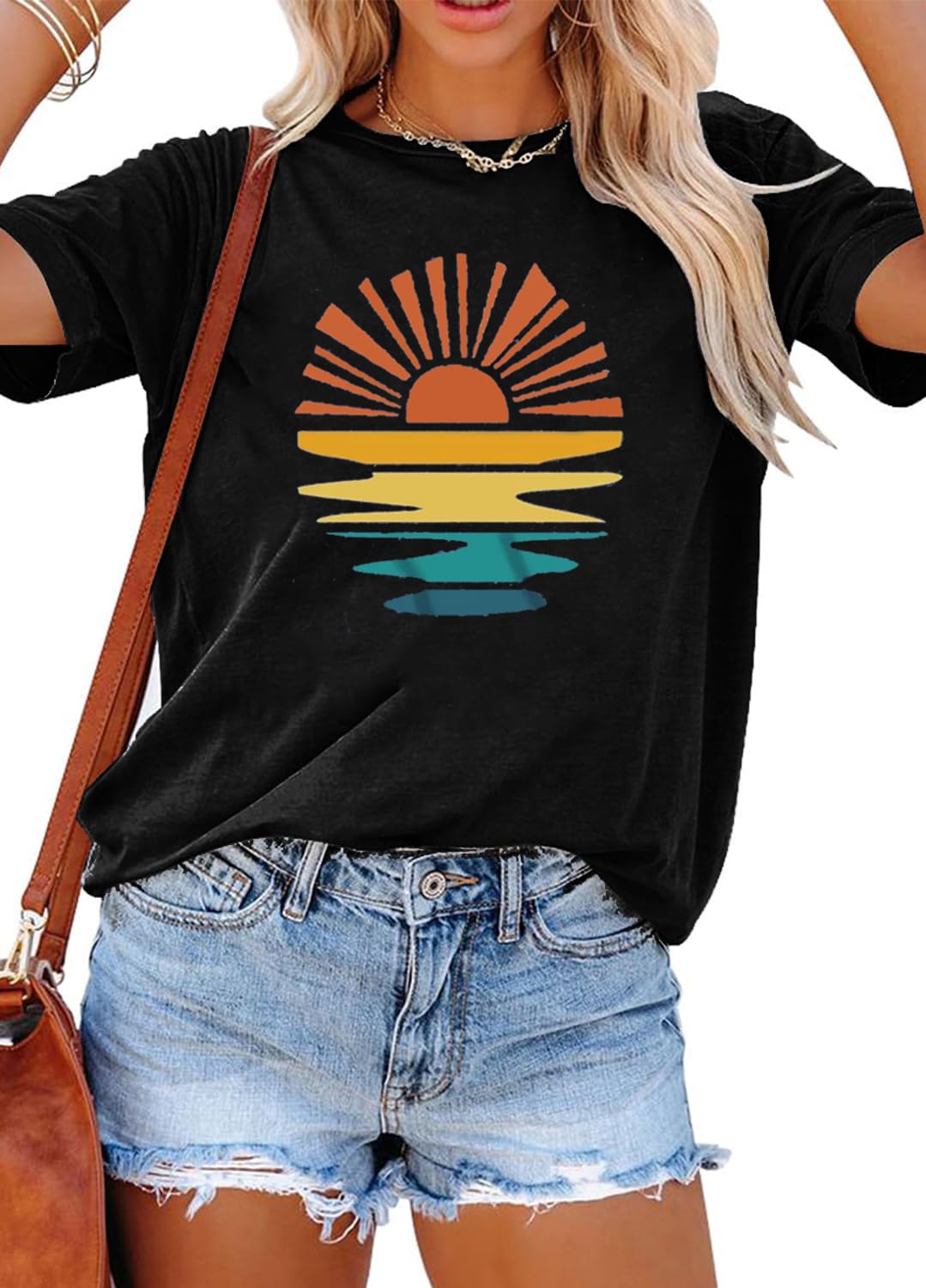 YEXIPO Womens Graphic Tees Short Sleeve Summer Tops Funny Letter Print Crew Neck Casual Loose Cute T Shirts