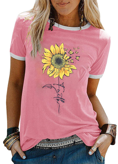 YEXIPO Graphic Tees for Women Short Sleeve Summer Tops Funny Letter Printed Loose Casual T Shirts