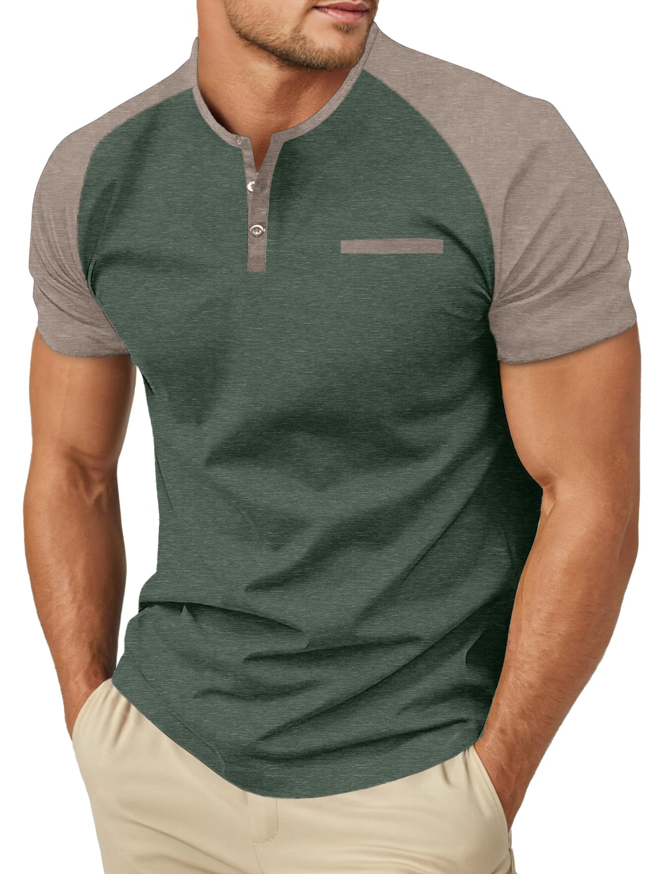 Sailwind Men's Cotton Henley Short Sleeve Casual T-Shirts with Pocket