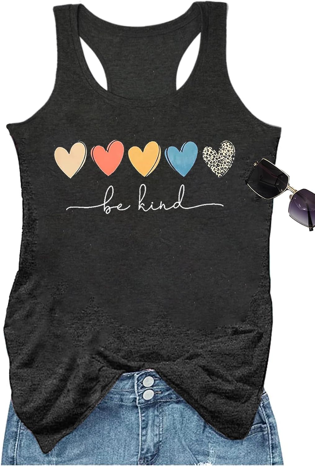 YEXIPO Womens Graphic Tank Tops Racerback Summer Tops Casual Loose Workout Tanks Beach Vacation Sleeveless Shirt Tank Top